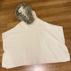 white fuzzy hood sweater